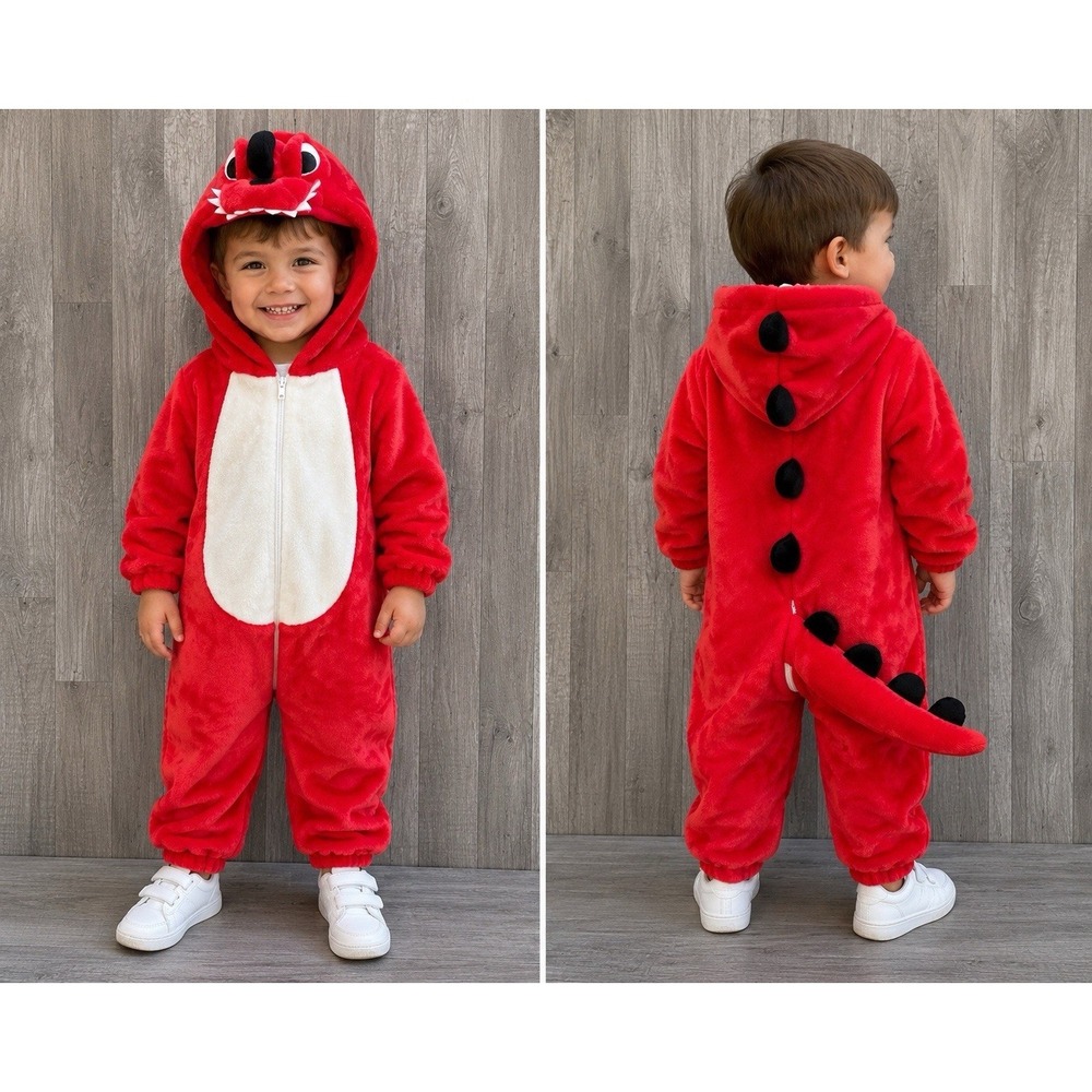 TU Clothing Dinosaur Costume Plush  Zip Hoody Jumpsuit Romper Halloween Size 2T